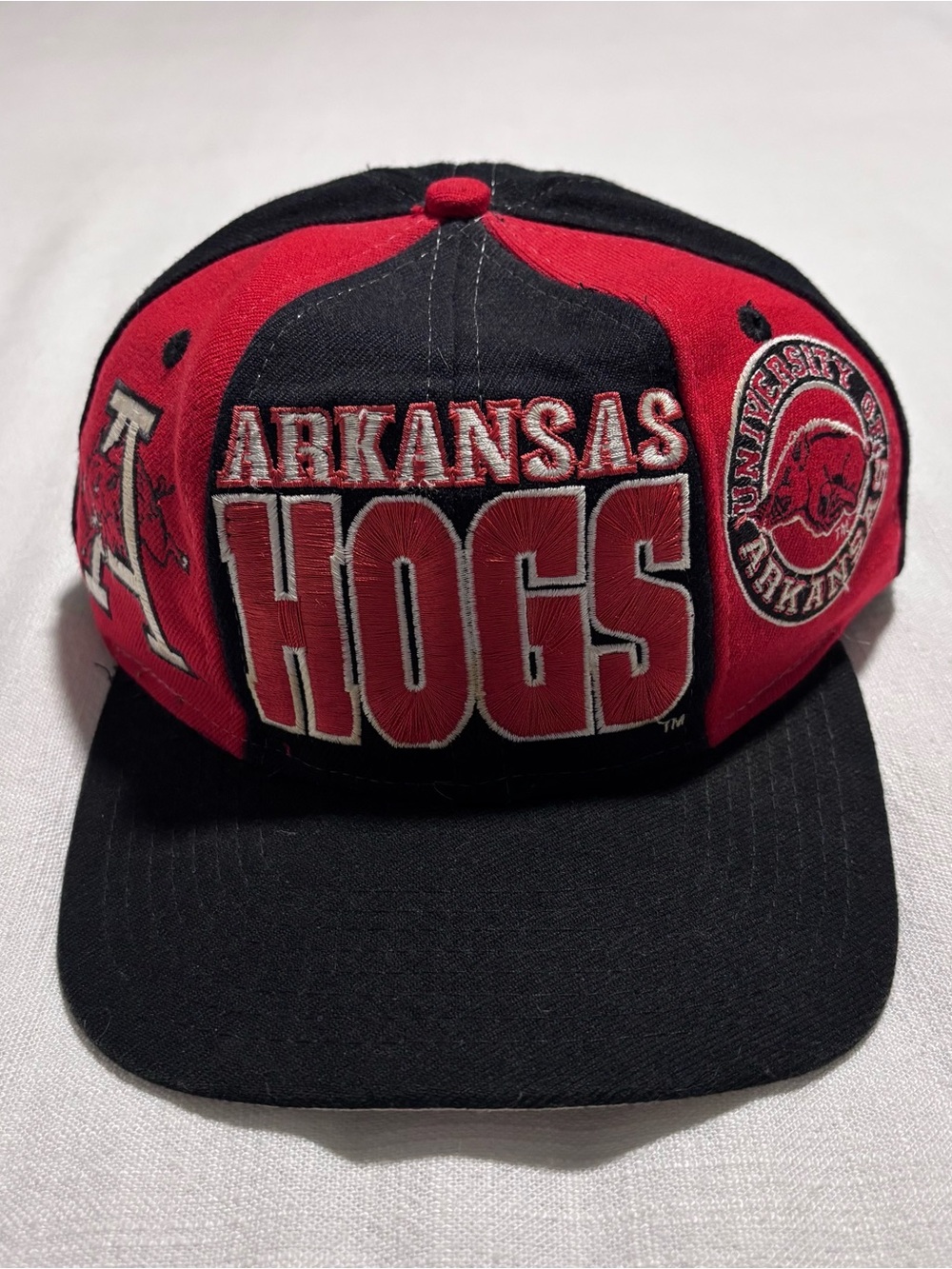 Vintage Drew Pearson Arkansas Razorbacks Hogs SnapBack Hat | Red / Black | OSFA